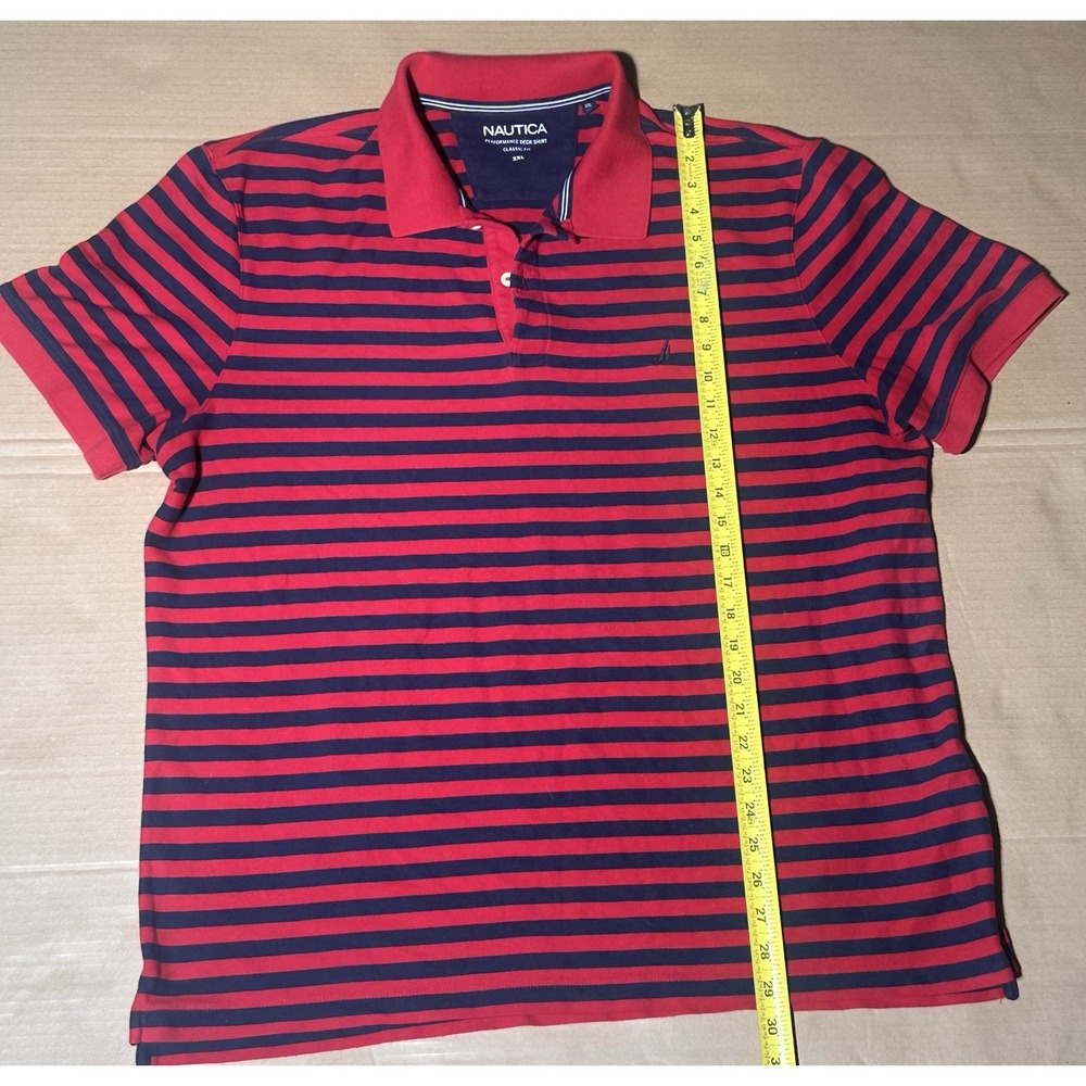 Nautica Performance Deck Polo Shirt Mens Size XXL Classic Fit Red Striped. USED